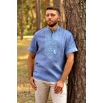 Camicie ricamate etniche grigie L per l'estate mezza manica per Uomo 