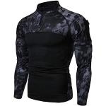 Camicie militari nere XXL taglie comode in poliestere mimetiche traspiranti manica lunga con taschino per Uomo 