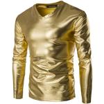 Magliette & T-shirt eleganti XXL taglie comode di cotone tinta unita metallizzate con scollo a V per festa manica lunga con scollo a V per Donna 