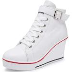 Sneakers larghezza E scontate casual bianche numero 37 di gomma con tacco da 5 cm a 7 cm traspiranti con zeppa per Donna 
