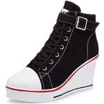 Sneakers larghezza E scontate casual nere numero 40 di gomma con tacco da 5 cm a 7 cm traspiranti con zeppa per Donna 