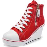 Sneakers basse larghezza E casual rosse numero 36 di gomma con tacco da 5 cm a 7 cm traspiranti per Donna 