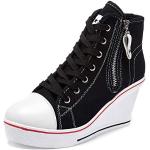 Sneakers larghezza E casual nere numero 39 di gomma con tacco da 5 cm a 7 cm traspiranti con zeppa per Donna 