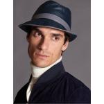 Cappello da uomo in pelle blu stile borsalino D'Arienzo, Seleziona Taglia M (57cm), Colore Blu