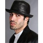 Cappello da uomo in pelle nera stile borsalino D'Arienzo, Seleziona Taglia L (59cm), Colore Nero