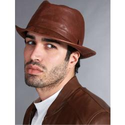 Cappello da uomo in pelle vintage marrone stile borsalino