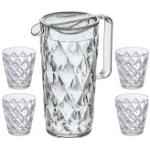 Set caraffa Koziol Crystal con coperchio e 4 tazze 1,6 litri - Bicchieri, tazze e boccali