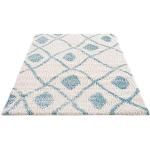 carpet city Tappeto Shaggy a pelo lungo – stile etnico, 80 x 150 cm, blu crema – Tappeto moderno per il soggiorno