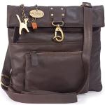 Catwalk Collection Handbags - Vera Pelle - Borse a Tracolla/Borsa a Mano/Messenger/Borsetta Donna - Con Ciondolo a Forma di Gatto - Dispatch - MARRONE SCURO