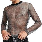 Magliette & T-shirt eleganti nere M taglie comode di pile con paillettes traspiranti mezza manica con scollo a V per Uomo 