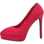 Stivali larghezza A eleganti rossi numero 34,5 in pelle di camoscio con stringhe antiscivolo con tacco per Donna 