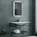 Composizione bagno metallica nera 100cm con lavabo solid surface, mensola e specchio led nico-100c kamalu