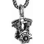 Copaul - Ciondolo da uomo in acciaio inox, motivo: motore di moto, con catena da 60 cm, colore nero e argento