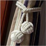 Coppia di fermatende a corda, fatti a mano, con giunto con nappa annodata a sfera, in cotone, accessori per tende White