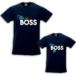 Coppia di T-Shirt Magliette Papa' E Figlio/Figlia Idea Regalo Festa del Papa' The Boss The Baby Boss Blu Uomo S - Bimbo 1-2 Anni