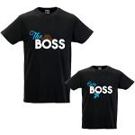 Coppia di T-Shirt Magliette Papa' E Figlio/Figlia Idea Regalo Festa del Papa' The Boss The Baby Boss Nere Uomo M - Bimbo 1-2 Anni