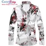 Camicie stampate romantiche 3 XL taglie comode a fiori manica lunga per Uomo 