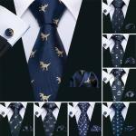 Accessori moda business blu navy di seta a tema dinosauri per Uomo 