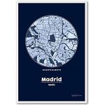 CUADRIMAN Design Quadro Mapa Barcelona, Legno, Nero/Blu, 62 x 42 cm