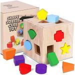 Cubic Shape Sorter Giocattolo di Legno, Montessori Educativi Precoci Della Cognizione del Gioco di Scatola da Costruzione a Forma Animale Color Geometrica a 12 Fori, Regalo per Bambini da 1 a 3 Anni