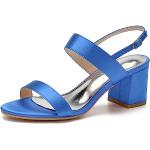Sandali estivi eleganti blu numero 35 di raso con punta aperta chiusura velcro con tacco fino a 3 cm tacco a blocco per matrimonio per Donna 