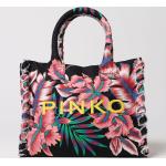 Shopper nere in tessuto a fiori con frange Pinko Bag 