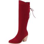 Stivali larghezza E eleganti rossi numero 38 tinta unita con stringhe traspiranti per l'autunno con tacco per Donna 