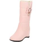 Stivali larghezza A eleganti rosa numero 37 di gomma tinta unita con bottoni tacco a zeppa impermeabili con tacco per Donna 