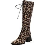 Stivali larghezza E eleganti numero 41 di gomma leopardati con cerniera impermeabili con tacco per Donna 