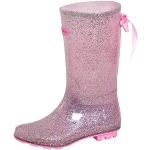 Dolcis Pink Glitter Stivali di gomma per ragazze con fiocco in raso Stivali di gomma per donne Stivali da pioggia scarpe da pioggia e neve da donna, Rosa, 32 EU