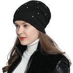 Cappelli invernali neri di pile con paillettes a tema orso per Donna DonDon 