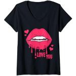 Magliette & T-shirt romantiche nere S con scollo a V di San Valentino per Donna 
