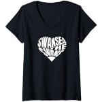Donna Il cuore dei cigni – Design tipografico per fan di Swansea Maglietta con Collo a V