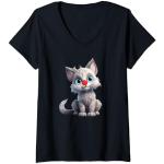 Magliette & T-shirt nere S con scollo a V a tema gatti con animali per Donna 