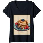 Donna Pancakes Breakfast Club Sciroppo d'acero Mirtilli Lamponi Maglietta con Collo a V