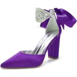 Sandali gioiello larghezza A eleganti viola scuro numero 41 di raso con strass tacco a blocco per matrimonio per Donna 