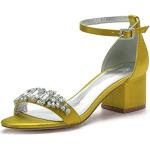 Sandali gioiello larghezza A eleganti gialli numero 38 di raso con punta aperta tacco a blocco antiscivolo per damigelle per Donna 