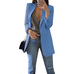 EFOFEI Abito da Donna alla Moda Trench Cappotto Elegante Manica Lunga Blazer Estate Autunno Tempo Libero Cappotto Classico Senza Tempo Blu XS