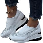 Sneakers larghezza E eleganti bianche numero 41 di gomma con strass con cerniera antiscivolo platform per Donna 