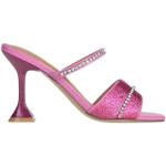Sandali gioiello larghezza A fucsia numero 36 di pelle tinta unita con glitter con punta quadrata tacco a rocchetto per Donna Emanuelle Vee 