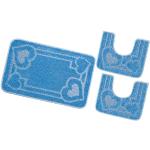 Set tappeti azzurri in polipropilene da lavare a mano 3 pezzi da bagno Emmevi 