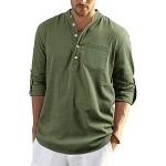 Camicie hawaiane eleganti verde militare XXL taglie comode di cotone traspiranti lavabili in lavatrice per la primavera manica lunga per Uomo 
