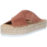 Sandali rosa in pelle di camoscio con punta aperta con allacciatura elasticizzata per l'estate con plateau per Donna Espadrij 