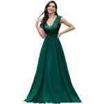 Ever-Pretty Vestito da Cerimonia Donna Paillettes Tulle Linea ad A Scollo a V Stile Impero Lungo Verde Scuro 36