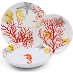 Piatti decorati rosso corallo di porcellana 18 pezzi per 6 persone Excelsa 