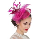 Cappelli eleganti rosa in organza a fiori con veletta per Donna 