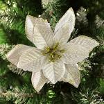 Gosear Fiori per Albero di Natale, 24pcs 15cm Artificiale Glitter Ornamenti di Decorazioni Albero di Natale con Clip 24pcs (oro)