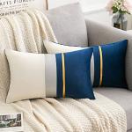 Cuscini blu scuro 50x30 cm in velluto patchwork 2 pezzi per divani 