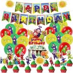Forniture per feste Teletubbies da 32 pezzi, inclusi palloncini con topper per cupcake e banner