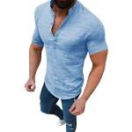 Camicie slim eleganti blu XL taglie comode di cotone a righe mezza manica per Uomo 